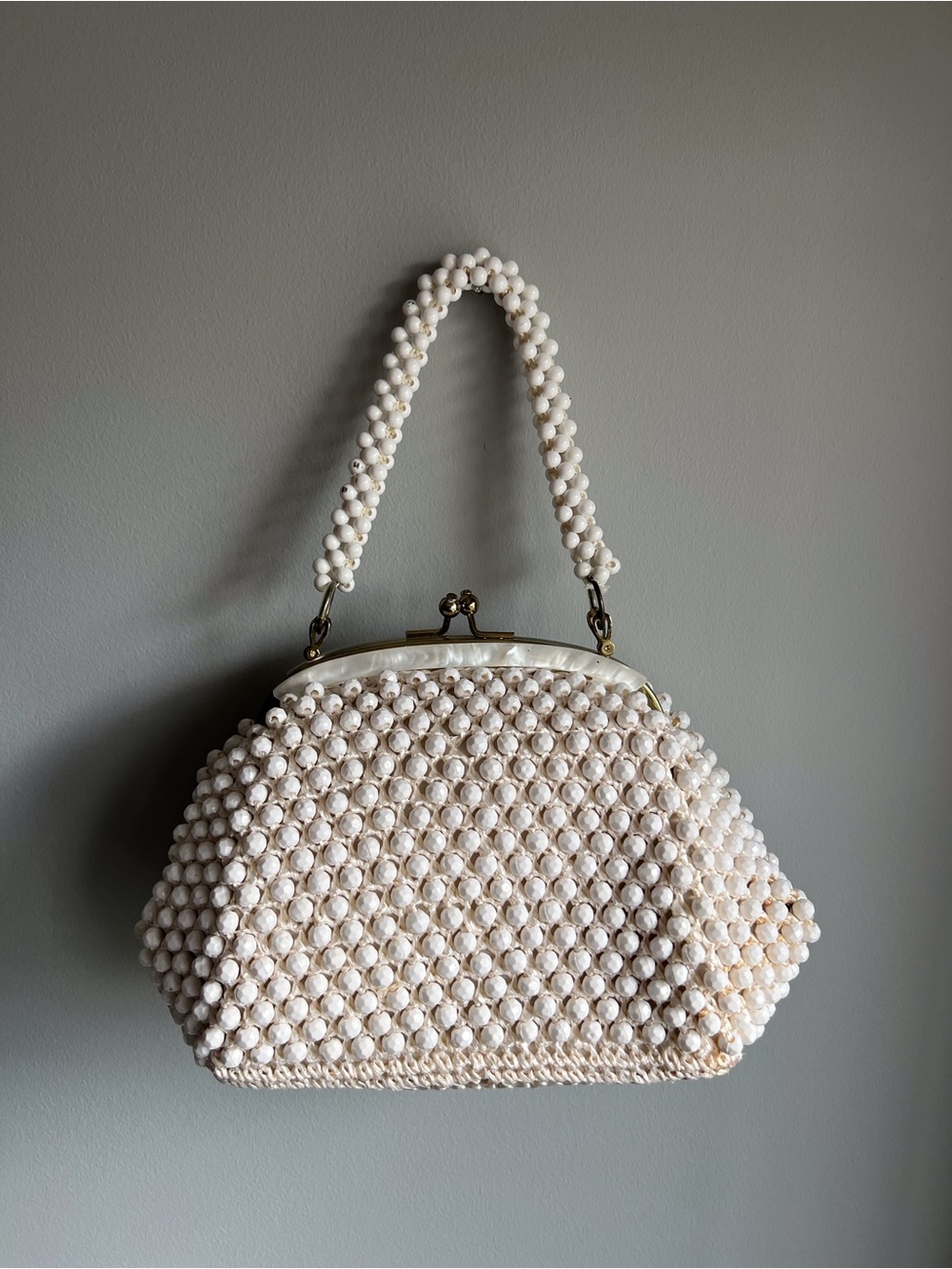 Elegant Cream Beaded Top-Handle Bag